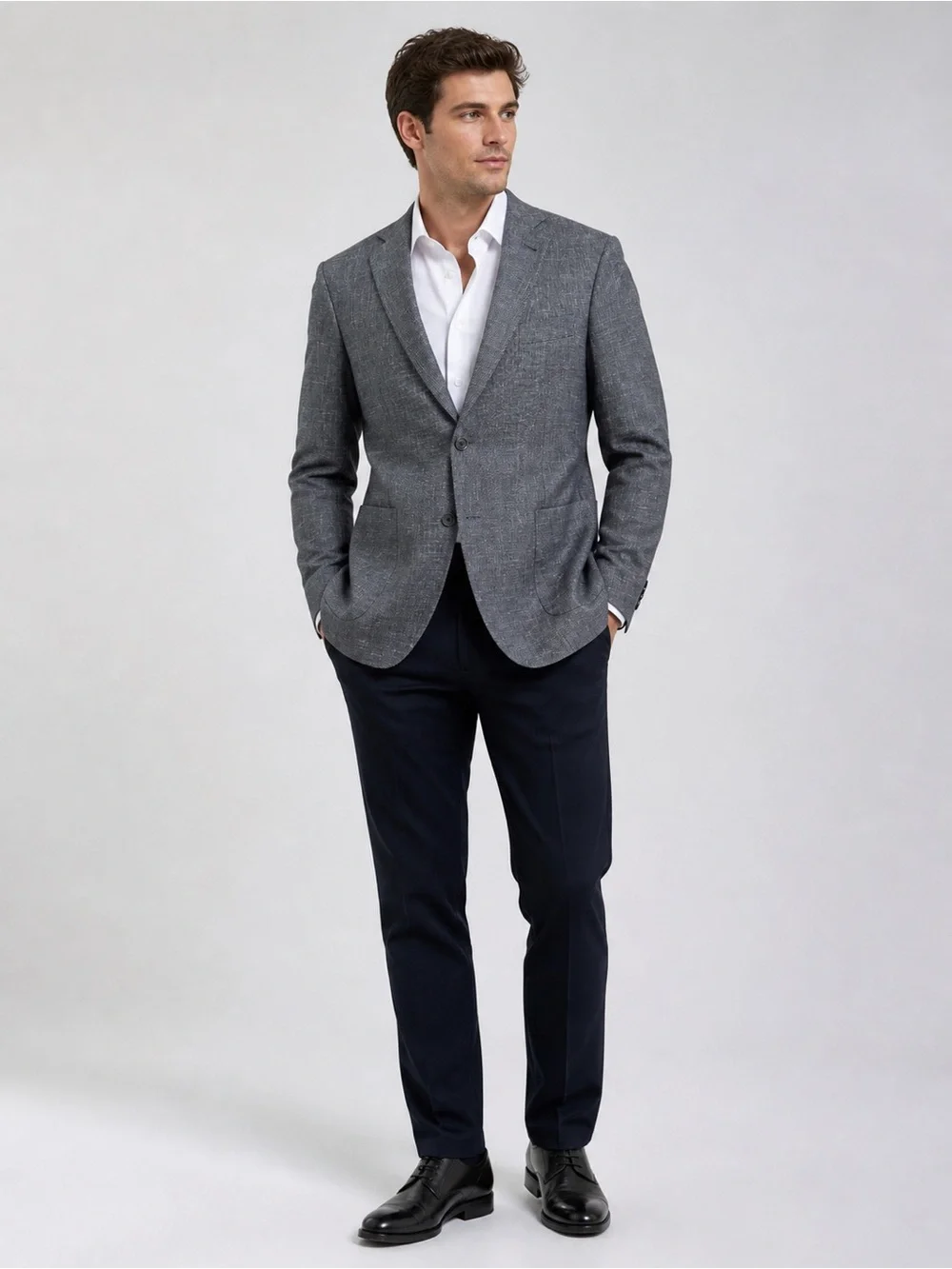 Nordstrom Men's Shop Gray Wool Silk Linen Blazer Sport Coat 44R